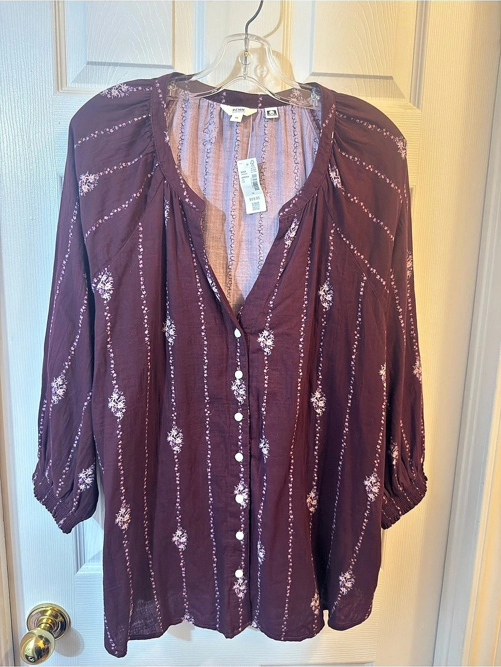 PENN. PREPPING TONS Floral Blouse in Purple Size XL NWT